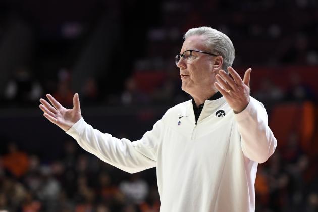 Iowa coach Fran McCaffery reacts during the first half of an NCAA college basketball game against Illinois, Sunday, March 6, 2022, in Champaign, Ill. (AP Photo/Michael Allio)