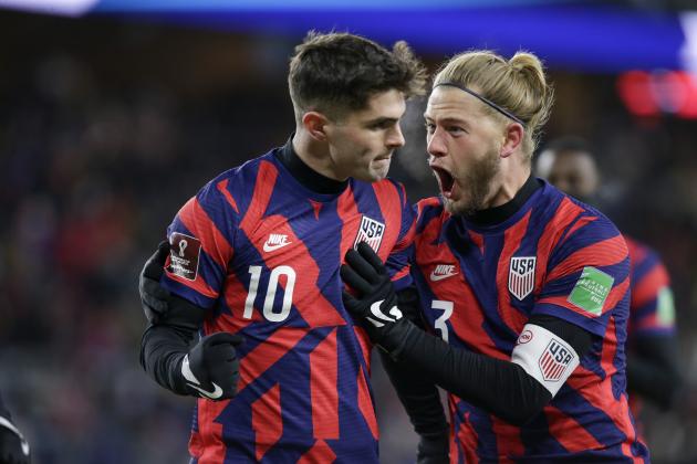 United States' Christian Pulisic (10) celebrates his goal with teammate Walker Zimmerman (3) during the second half of a FIFA World Cup qualifying soccer match against Honduras, Wednesday, Feb. 2, 2022, in St. Paul, Minn. (AP Photo/Andy Clayton-King)