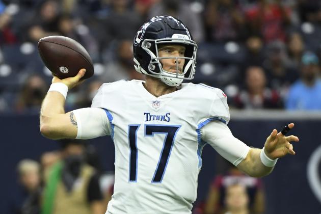 Tennessee Titans quarterback Ryan Tannehill (17) throws Houston Texans during the first half of an NFL football game, Sunday, Jan. 9, 2022, in Houston. (AP Photo/Justin Rex )