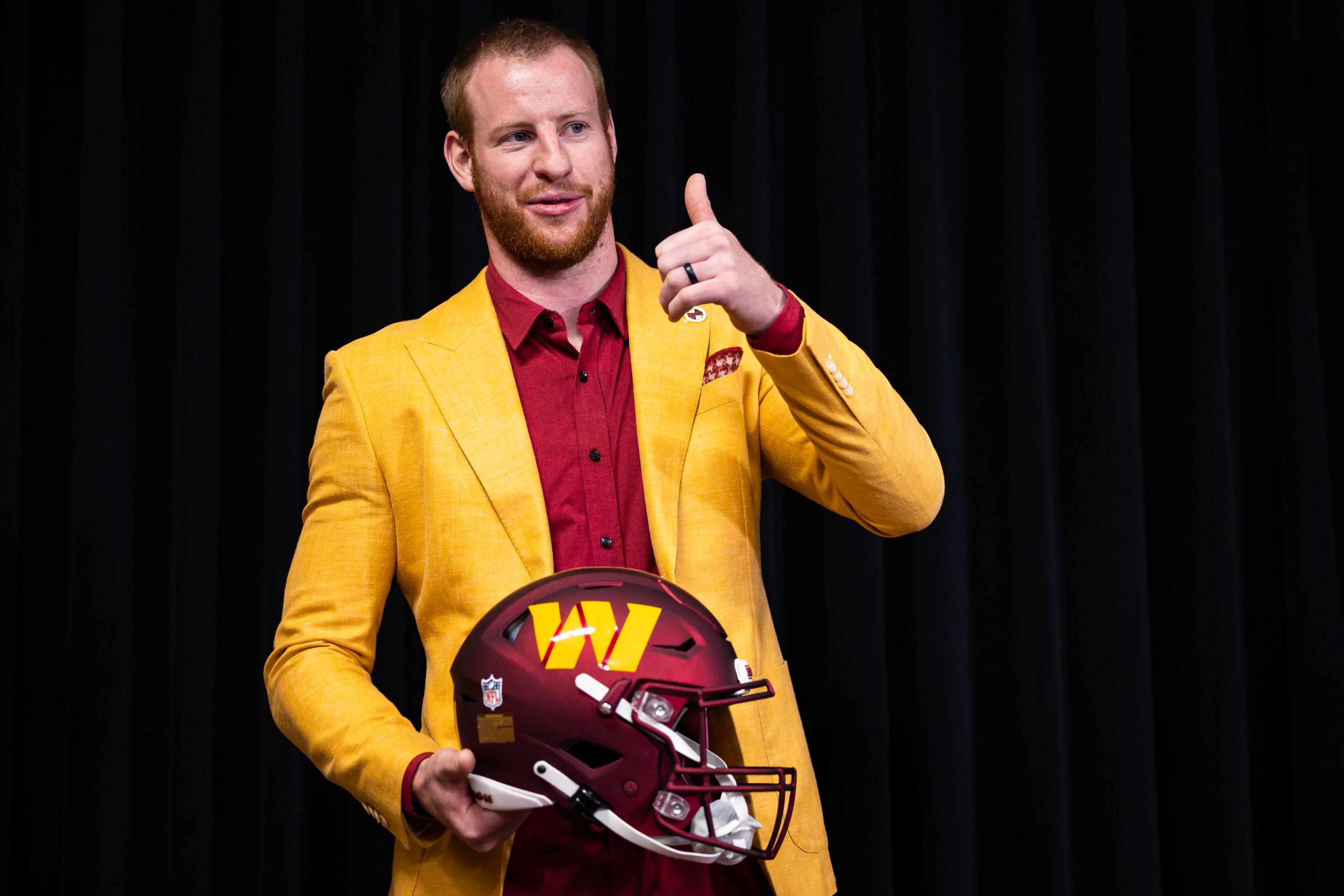 Carson Wentz showed up to his first Washington Commanders press