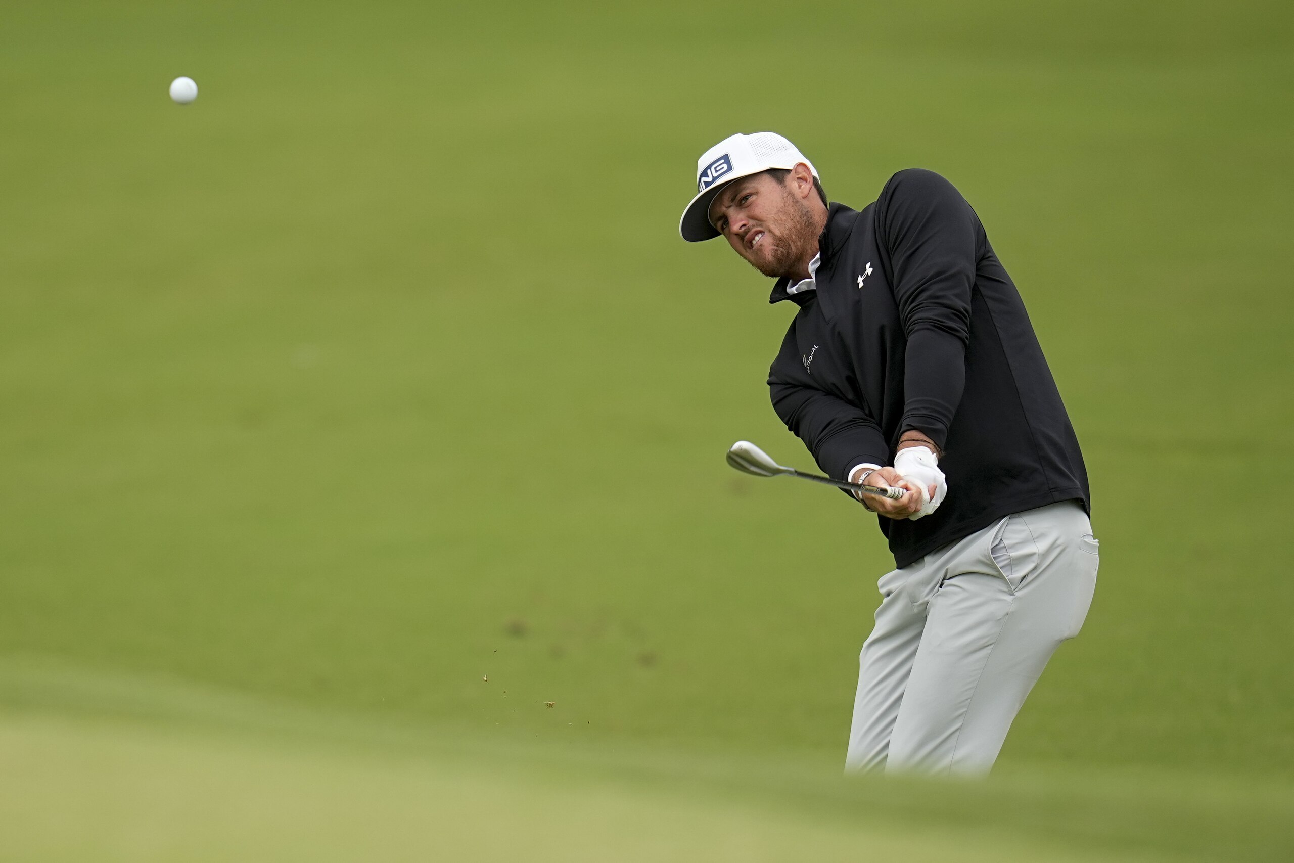 Mito Pereira, of Chile, chips to the green on the fourth hole during the third round of the PGA Championship golf tournament at Southern Hills Country Club, Saturday, May 21, 2022, in Tulsa, Okla. (AP Photo/Sue Ogrocki) Mito Pereira, of Chile, chips to the green on the fourth hole during the third round of the PGA Championship golf tournament at Southern Hills Country Club, Saturday, May 21, 2022, in Tulsa, Okla. (AP Photo/Sue Ogrocki)