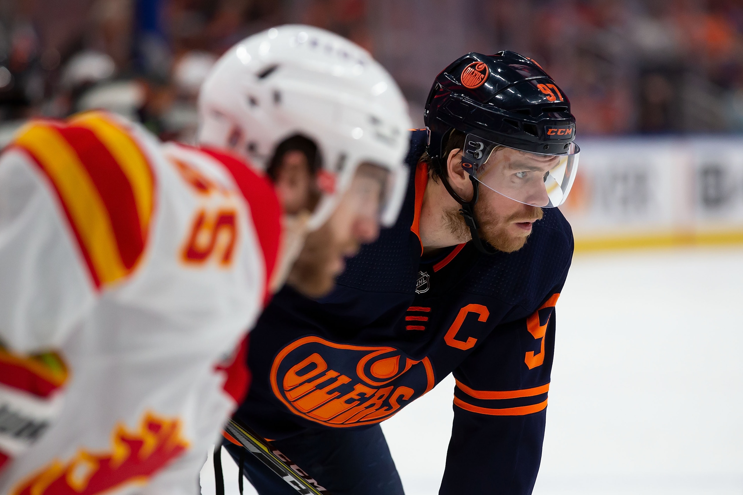 EDMONTON, AB - MAY 24: Connor McDavid #97 of the Edmonton Oilers skates against the Calgary Flames during the second period in Game Four of the Second Round of the 2022 Stanley Cup Playoffs at Rogers Place on May 24, 2022 in Edmonton, Canada. (Photo by Codie McLachlan/Getty Images)