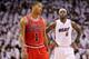 Derrick Rose meets LeBron James right off the bat.