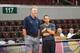 Pacers team president Larry Bird (L) and head coach Frank Vogel.
