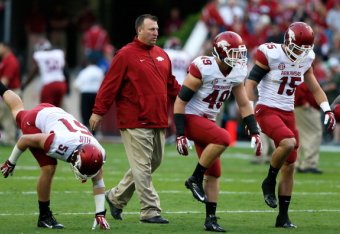 (Center) Head coach Bret Bielema