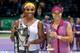 Serena Williams and Li Na during trophy ceremony of the 2013 WTA Championships in Istanbul.
