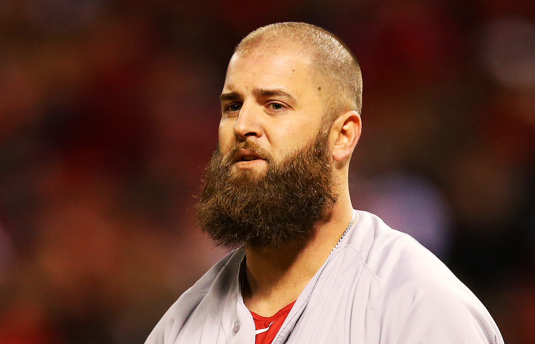 That Beard!!! Boston Red Sox's Mike Napoli watches batting