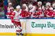 Kyle Quincey celebrates his first goal of the season in a 2-1 shootout loss to Tampa Bay on Thursday night.