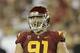 Southern California linebacker Morgan Breslin plays against Washington State during the first half of an NCAA college football game in Los Angeles, Saturday, Sept. 7, 2013. (AP Photo/Chris Carlson)