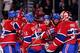 The Montreal Canadiens celebrate a victory over the Colorado Avalanche.