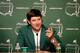 Bubba Watson talking with the press after his win on Sunday.