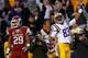 LSU receiver Travin Dural celebrates a game-winning touchdown catch against Arkansas.