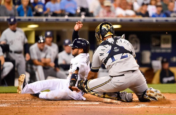 May 29, 2015: Atlanta Braves catcher A.J. Pierzynski (15) at act and  connecting with the ball, during the MLB game between the San Francisco  Giants and the Atlanta Braves at AT&T Park