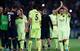 Xavi applauds the crowd at the end of his record-breaking appearance.