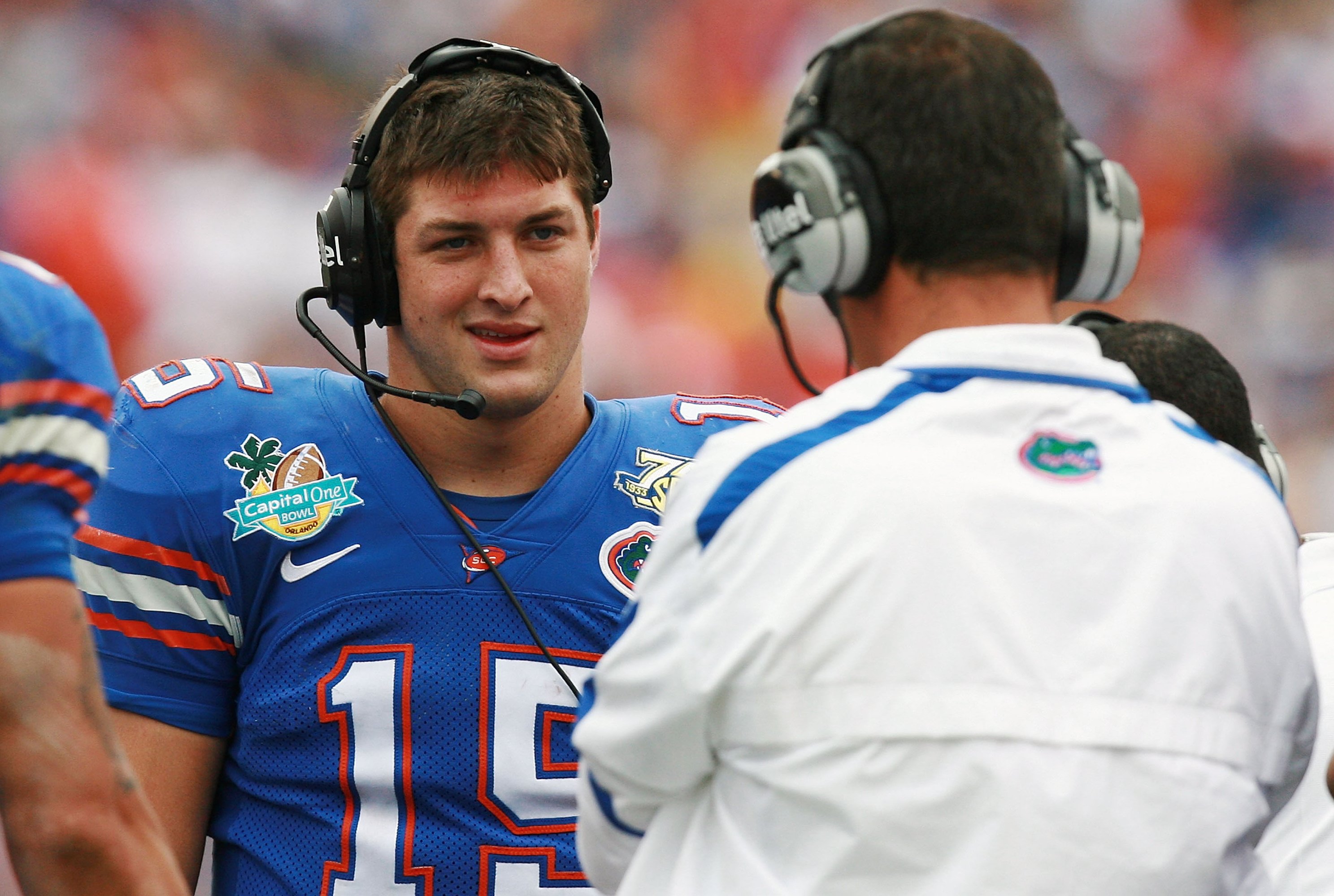 Tim Tebow of the University of Florida Gators gives a shout after