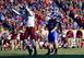 Hokie cornerback Kendall Fuller celebrating Duke's missed field goal in 2014 that led to a Hokie victory.