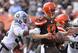 DE Khalil Mack stripping QB Josh McCown of the ball.