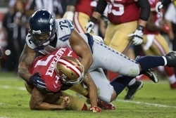 San Francisco's offensive line continued its struggles in pass protection as quarterback Colin Kaepernick was brought down six times.
