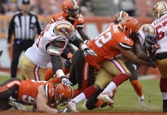 The 49ers offensive line looked completely overmatched at the line of scrimmage.