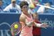 Carla Suarez Navarro hits a forehand during a match at the 2016 Western & Southern Open.