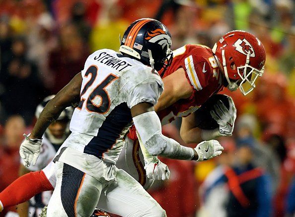 Denver Broncos tackle Orlando Franklin (74) leaps over Broncos running back  Lance Ball (35) – Denver Broncos History