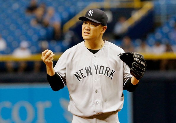 Youth Majestic New York Yankees Masahiro Tanaka home jersey size small 8