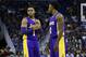 Lakers PG D'Angelo Russell (left) and SG Nick Young