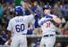 Dodgers outfielders Andrew Toles (left) and Joc Pederson.