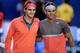 Roger Federer and Rafael Nadal pose during an event promoting the Rod Laver Cup.