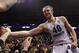 Luke Fischer celebrates Marquette's big win over Villanova.