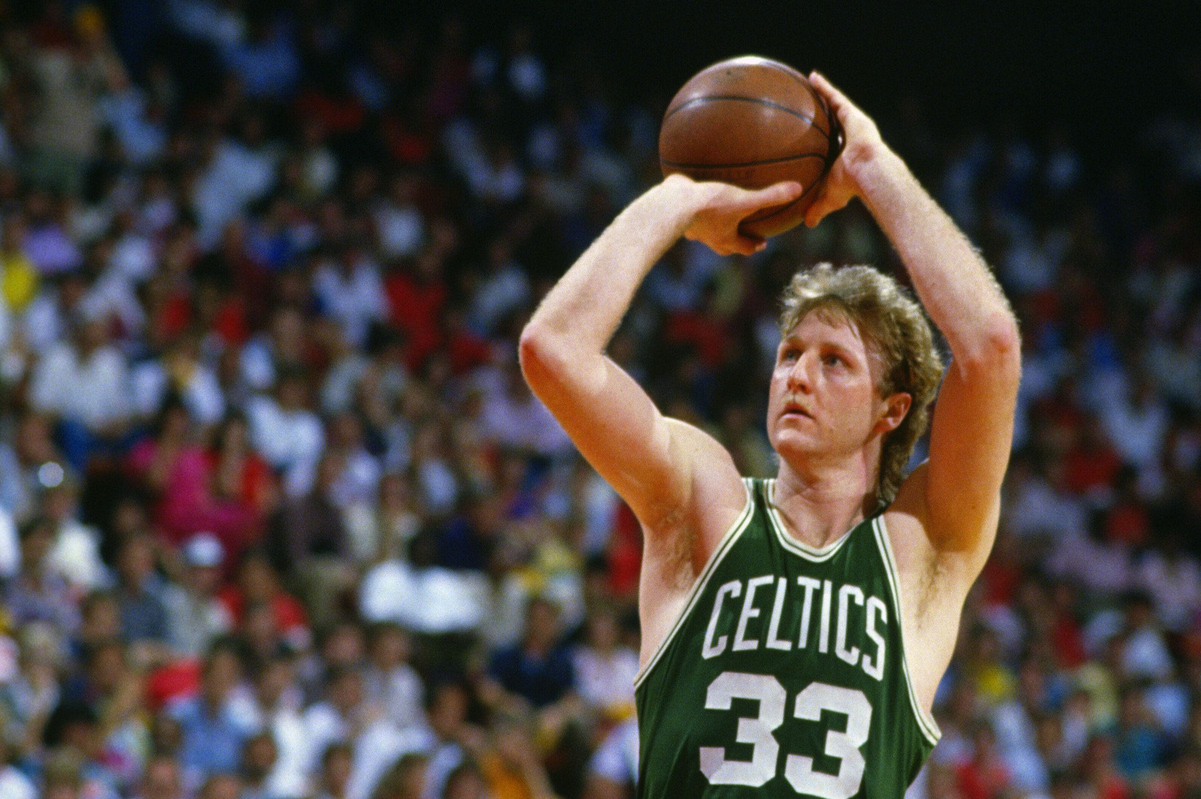 Boston Celtics Larry Bird Shoots on Over Dr. J. In 1985 Framed