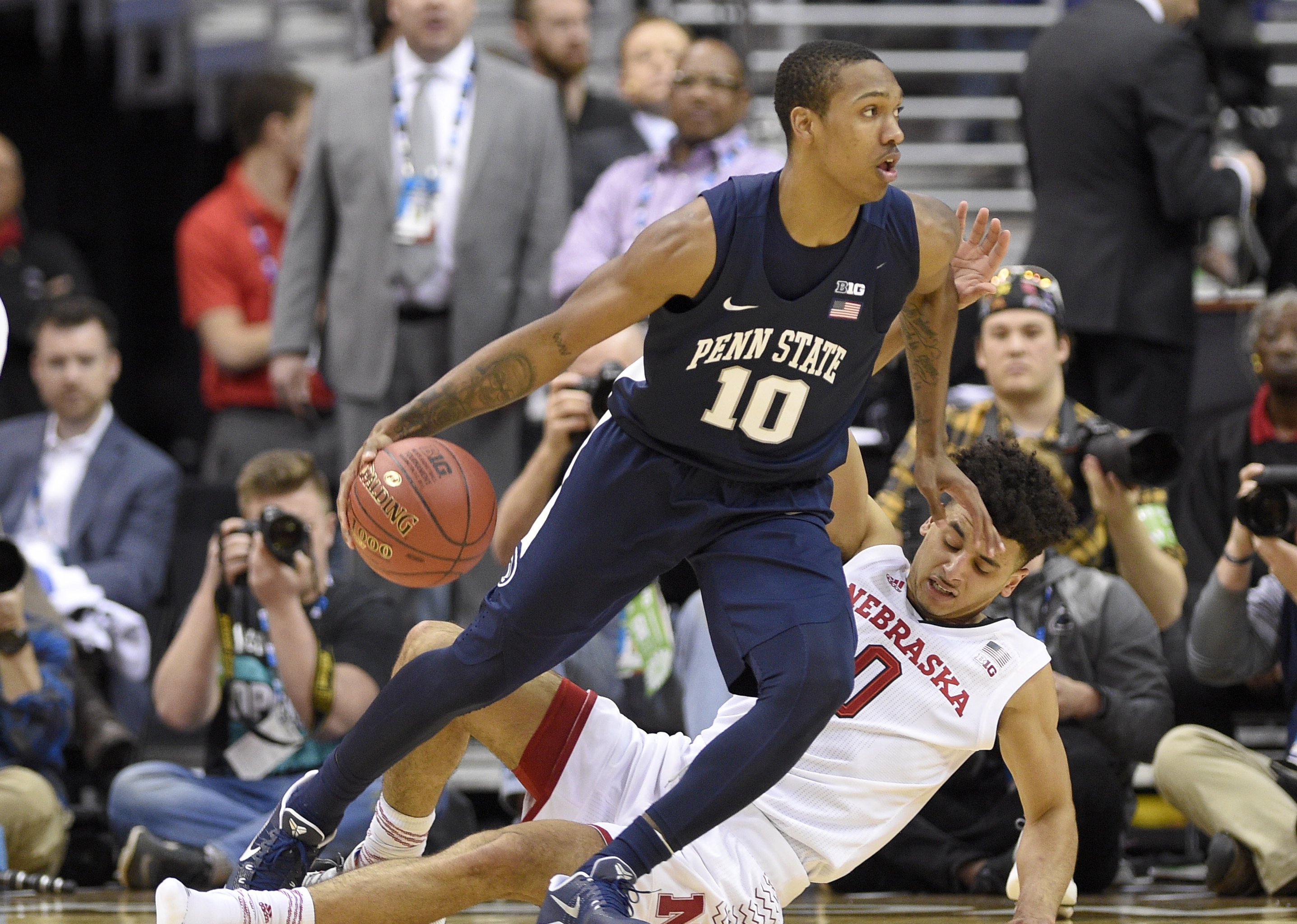 Stanford center Josh Sharma (20) reacts next to guard Marcus Allen