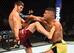 Gilbert Burns (right) knocked out Jason Saggo in the first bout of the evening.