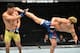 Sage Northcutt (right) kicks Michel Quinones.