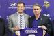 Quarterback Kirk Cousins (left) and general manager Rick Spielman of the Minnesota Vikings