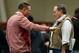 Butch Jones (left) and New England Patriots head coach Bill Belichick at Alabama's pro day
