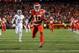 KANSAS CITY, MO - DECEMBER 8: Wide receiver Tyreek Hill #10 of the Kansas City Chiefs runs in to the end zone on a punt return for a touchdown against the Oakland Raiders at Arrowhead Stadium during the second quarter of the game on December 8, 2016 in Ka