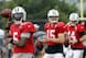 New York Jets quarterbacks Teddy Bridgewater (5), Josh McCown (15) and Sam Darnold (14)
