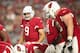 Arizona Cardinals quarterback Sam Bradford lines up behind his offensive line.