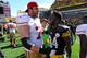 San Francisco 49ers left tackle Joe Staley (left) and Pittsburgh Steelers wide receiver Antonio Brown (right)