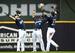 Ryan Braun (L), Lorenzo Cain (C) and Christian Yelich (R)