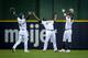Ryan Braun (L), Lorenzo Cain (C) and Christian Yelich (R)