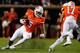 STILLWATER, OK - OCTOBER 27:  Running back Justice Hill #5 of the Oklahoma State Cowboys skids as he turns on a run against the Texas Longhorns on October 27, 2018 at Boone Pickens Stadium in Stillwater, Oklahoma.  Oklahoma State won 38-35.  (Photo by Bri