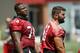 Left tackle D.J. Humphries (left) and right guard Justin Pugh (right)