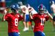 New York Giants quarterbacks Daniel Jones (left) and Eli Manning (right)