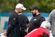 Detroit Lions offensive coordinator Darrell Bevell (left) and head coach Matt Patricia (right)