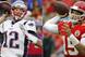 New England Patriots quarterback Tom Brady (left) and Kansas City Chiefs quarterback Patrick Mahomes (right)