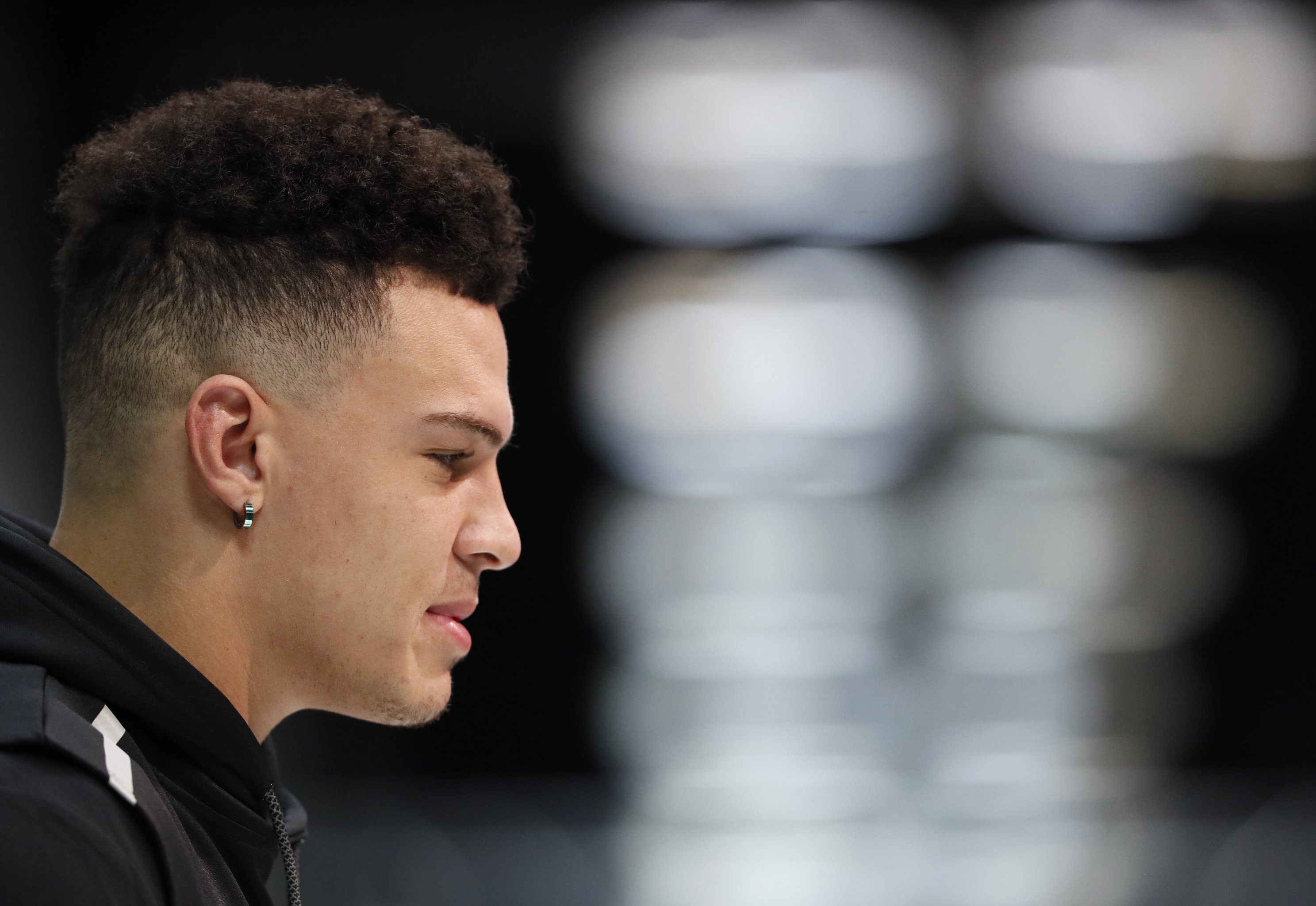 Boston College running back A J Dillon runs the 40-yard dash at the NFL  football scouting combine in Indianapolis, Friday, Feb. 28, 2020. (AP  Photo/Charlie Neibergall Stock Photo - Alamy