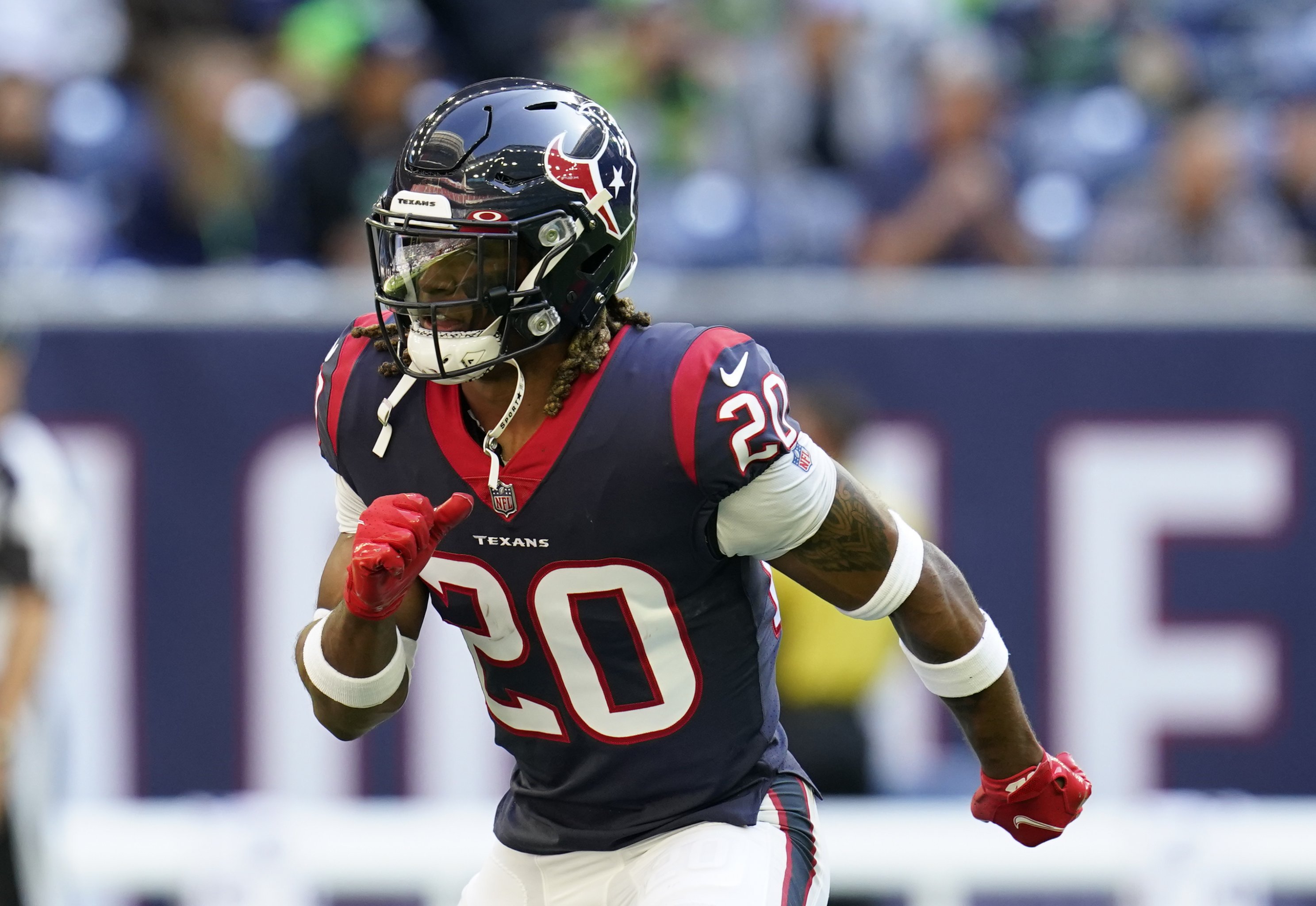 Los Angeles Chargers defensive back J.C. Jackson (27) lines up for the snap  during an NFL football game against the Houston Texans on Sunday, October  2, 2022, in Houston. (AP Photo/Matt Patterson