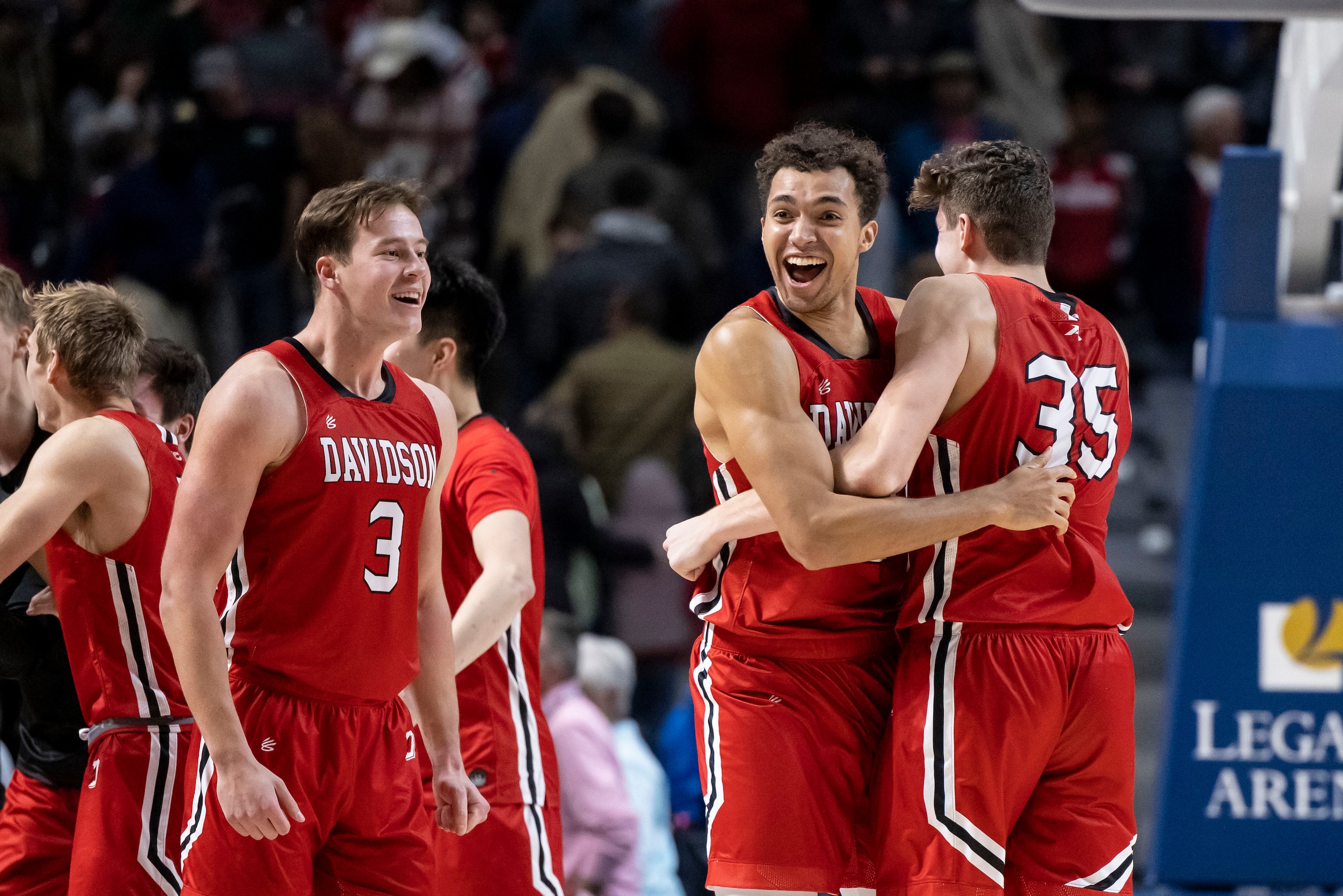 Davidson celebrates a shocking win over Alabama